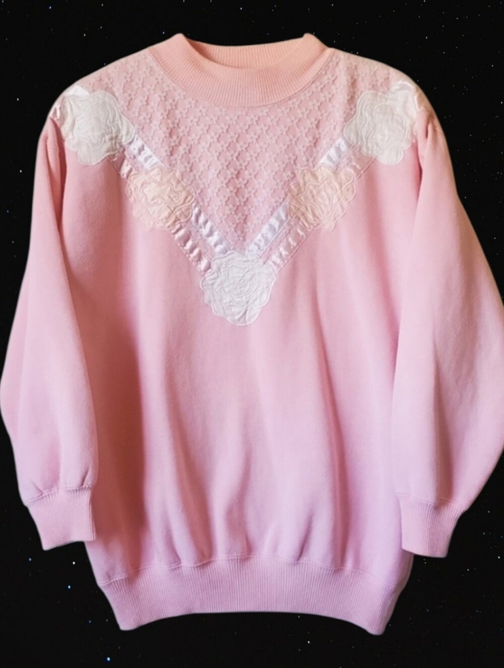 Vintage Sparkly Lace Embroidered Floral Sweatshirt